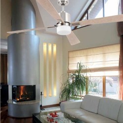 Ventilatore da soffitto con luce con pale in legno - Faro PALK