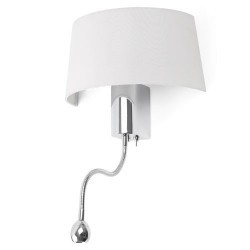 Lampada applique da parete E27 + lettore LED in metallo e tela bianco - HOTEL