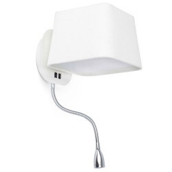Lampada applique E27 con lettore LED in metallo e tela color bianco - SWEET