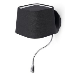 Lampada applique E27 con lettore LED in metallo e tela color nero - SWEET
