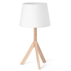 Lampada E14 da tavolo in legno e tela color bianco e marrone - HAT