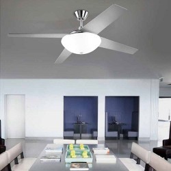 Ventilatore da soffitto con luce e telecomando color nichel satinato - AUKENA