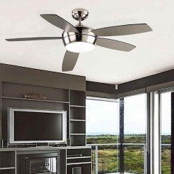 Ventilatore da soffitto con luce e telecomando color nichel satinato - SAMAL
